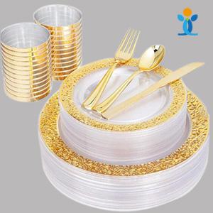 white deep golden food dishes fruit round set dinner plates 